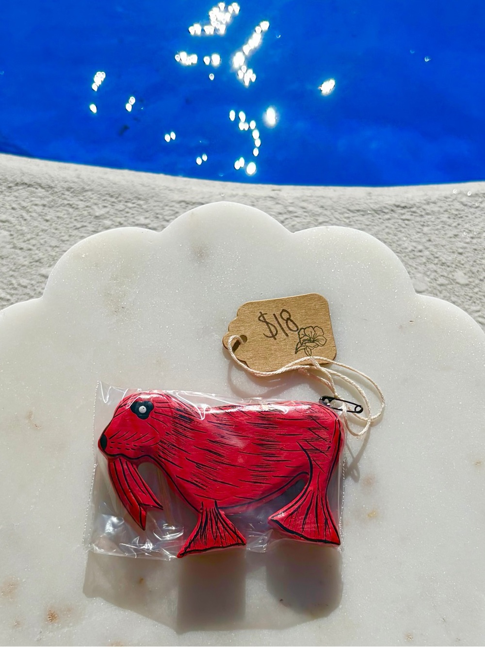 Red Walrus Magnet - Wood Carved and Hand Painted in Indonesia